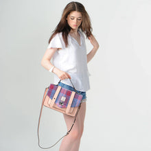Load image into Gallery viewer, Islander UK Pink and Blue Tartan Large Satchel

