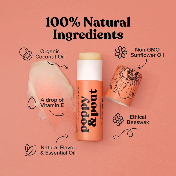 Poppy &amp; Pout Beauty Pink Grapefruit Lip Balm Poppy &amp; Pout Lip Balms