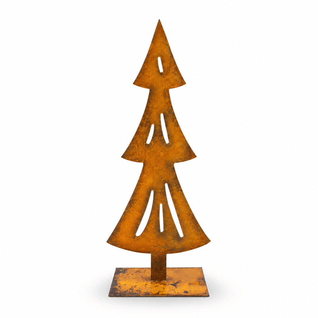 Prairie Dance 10-inch narrow metal Christmas cutout tree on white