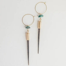 Load image into Gallery viewer, Commonform Jewelry - Earrings Quill + Turquoise Hoops Black
