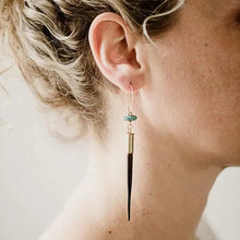 Load image into Gallery viewer, Commonform Jewelry - Earrings Quill + Turquoise Hoops Black
