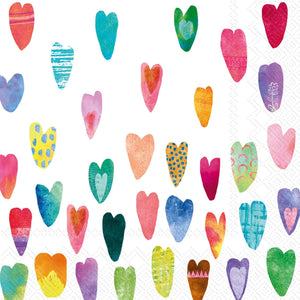 Boston International Kitchen & Bar Rainbow Hearts Valentines Paper Cocktail Napkins