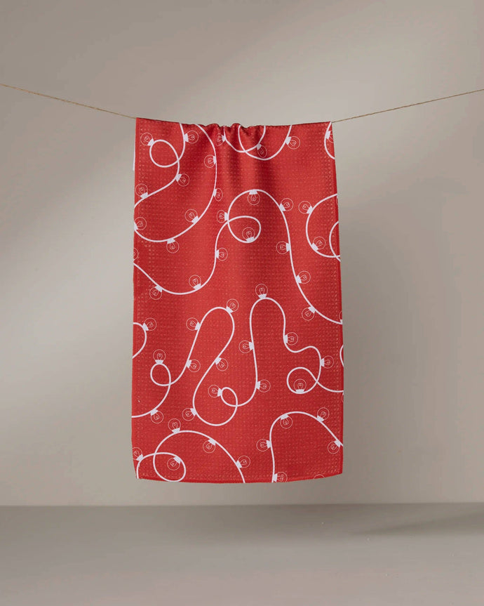 Geometry Red Holiday Lights Bar Towel