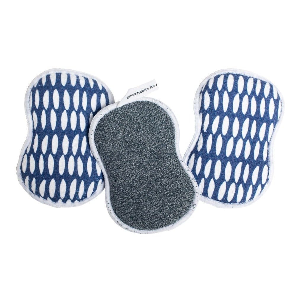 Once Again Home Reusable Scrubber Sponges Reusable Scrubber Sponges – Beans in Navy – Set of 3