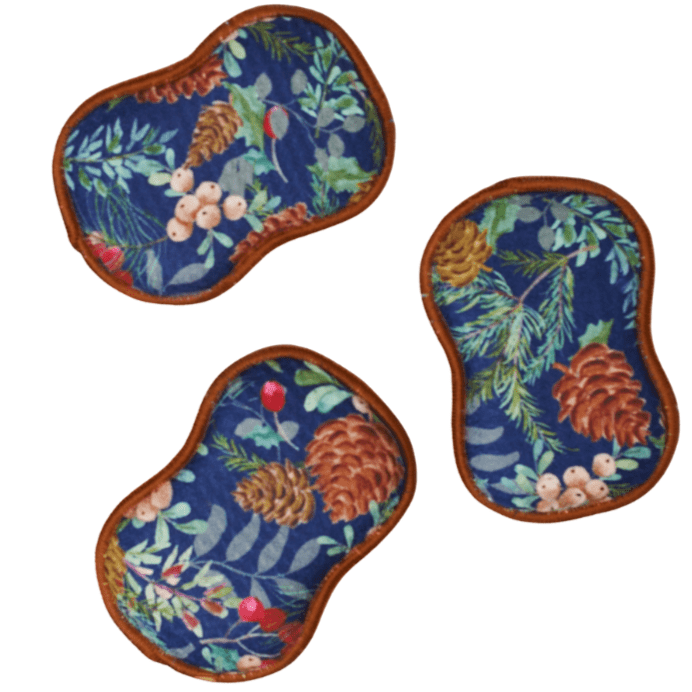 Once Again Home Reusable Scrubber Sponges Reusable Scrubber Sponges – Festive Pine Blue – Set of 3