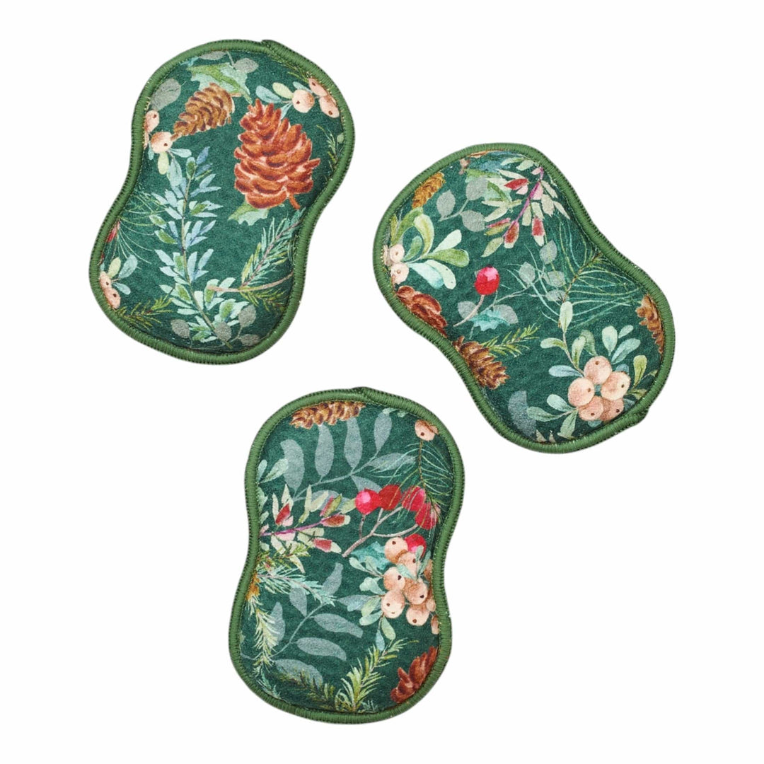 Once Again Home Reusable Scrubber Sponges Reusable Scrubber Sponges – Festive Pine Green – Set of 3