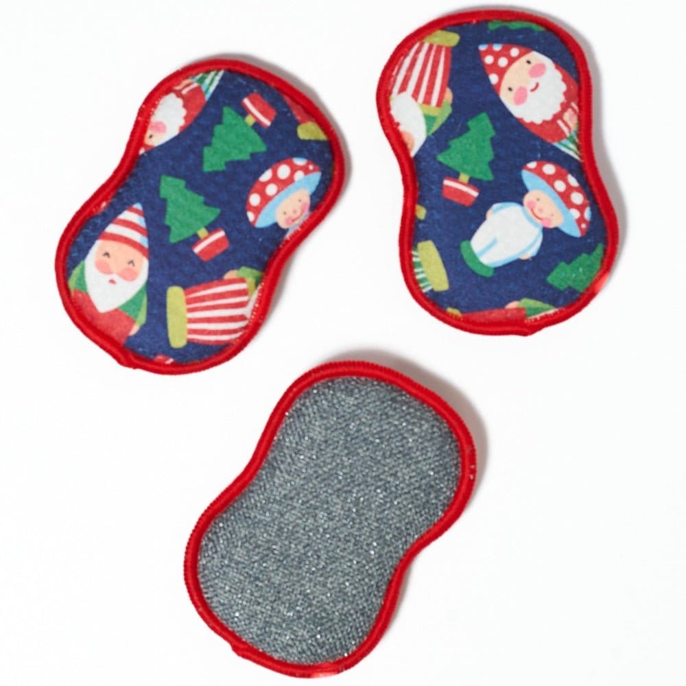 Once Again Home Reusable Scrubber Sponges Reusable Scrubber Sponges – Santa Gnome – Set of 3