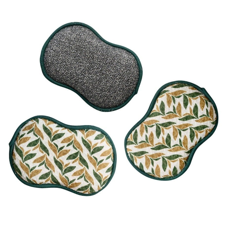Once Again Home Reusable Scrubber Sponges Reusable Scrubber Sponges – Utopian Garden Green – Set of 3