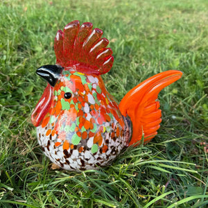 Apricot Mint Decor Orange Rooster Art Glass, Handblown Glass Rooster