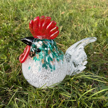 Load image into Gallery viewer, Apricot Mint Decor White/Green Rooster Art Glass, Handblown Glass Rooster
