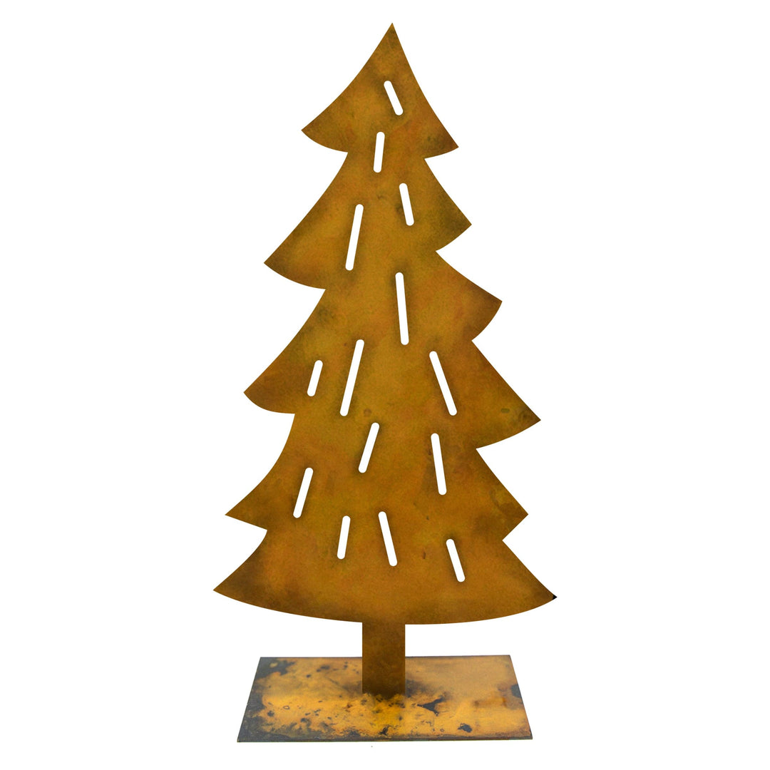 Prairie Dance 18-inch rusted steel Christmas tree with slotted cutouts