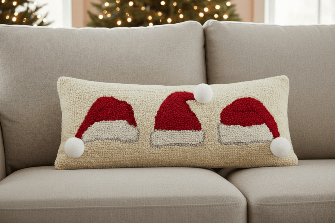 Peking Handicraft Pillow Santa Hat Trio Poms Pillow