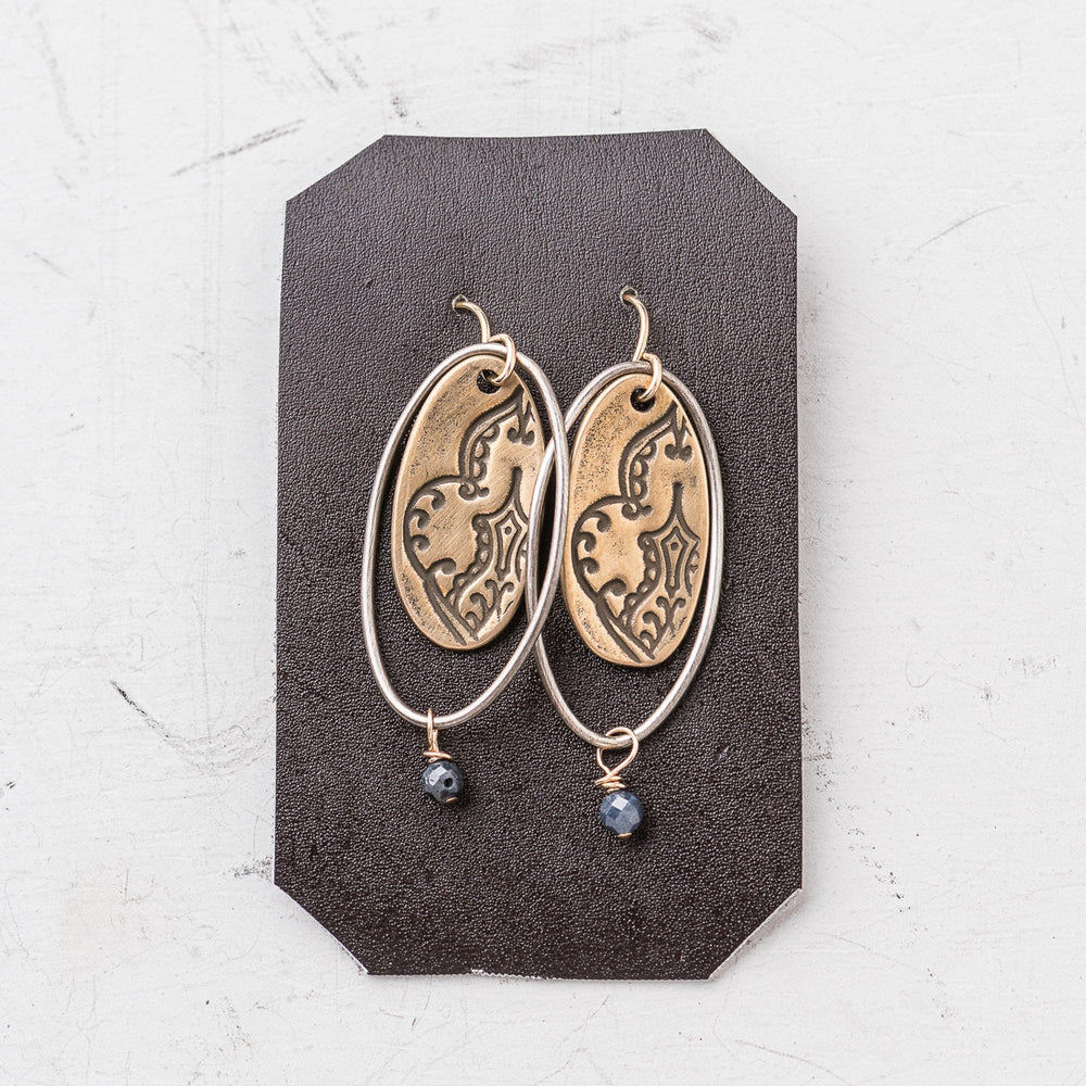 Original Hardware Jewelry - Earrings Sapphire Postcard from India Framed Oval Earrings