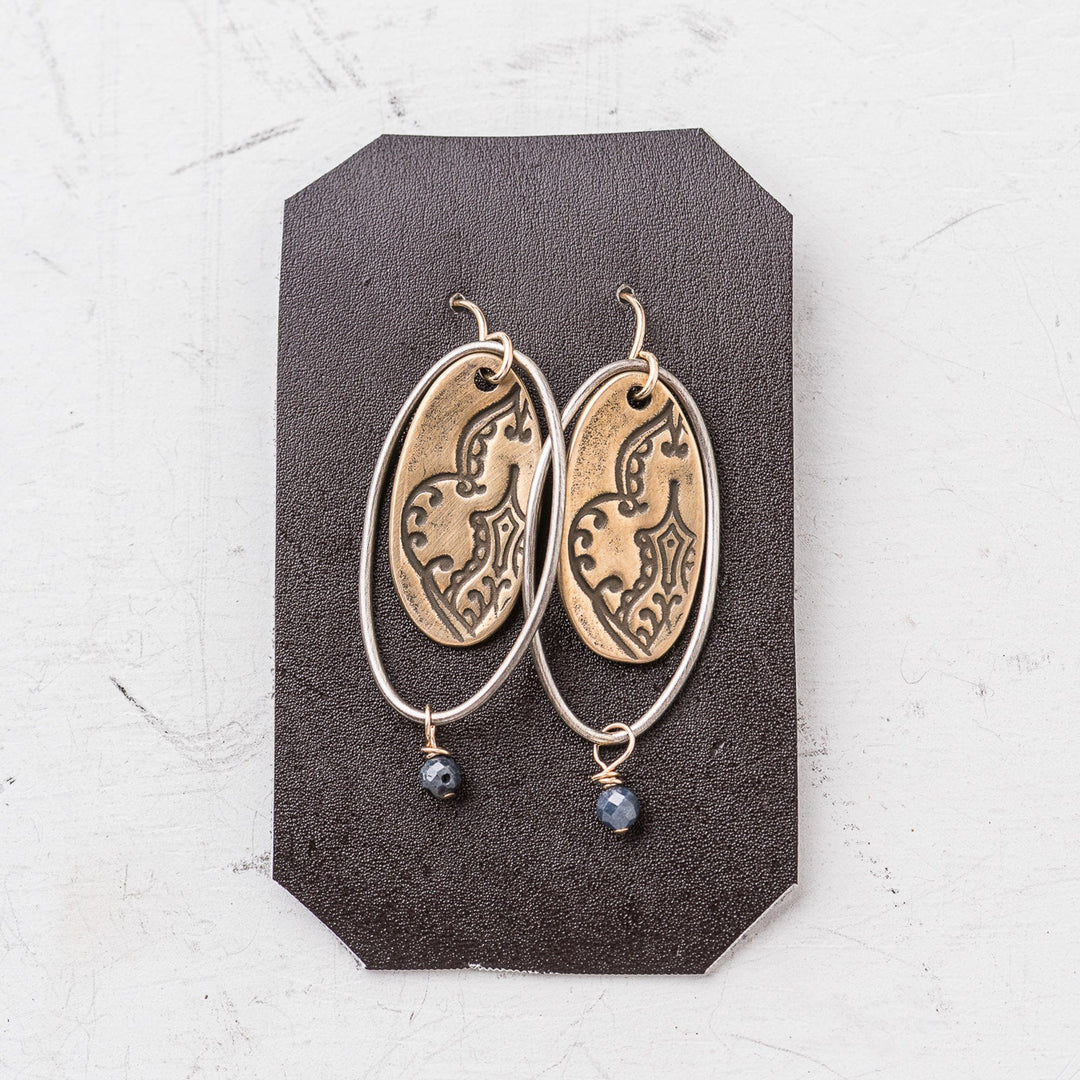 Original Hardware Jewelry - Earrings Sapphire Postcard from India Framed Oval Earrings