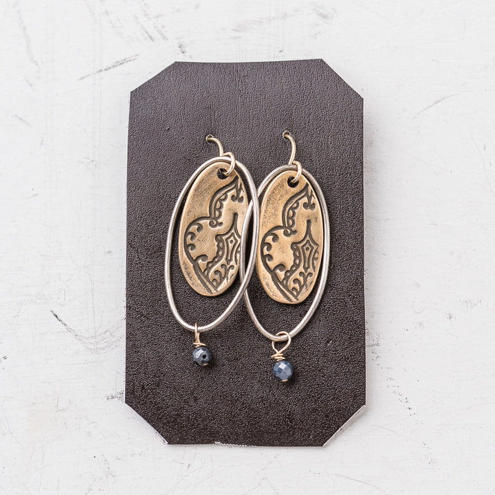 Original Hardware Jewelry - Earrings Sapphire Postcard from India Framed Oval Earrings