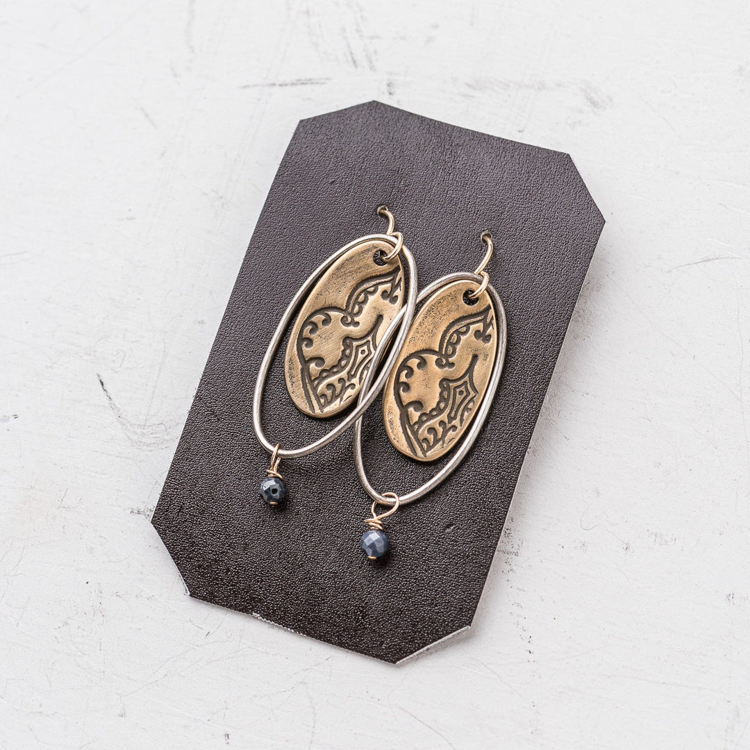 Original Hardware Jewelry - Earrings Sapphire Postcard from India Framed Oval Earrings