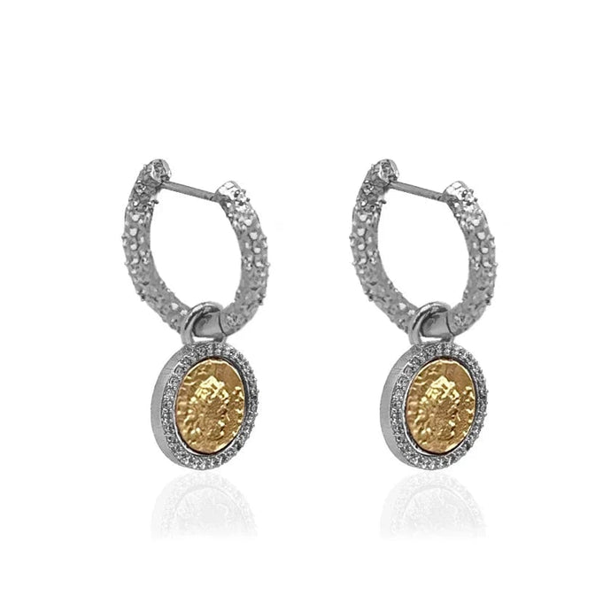 TAT2 Designs Jewelry - Earrings Silver Crystal Huggies w/Slide Dupre Coins
