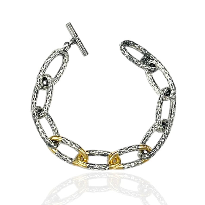 TAT2 Designs Jewelry - Bracelets Silver Two Tone Hammered Chain Bracelet