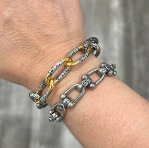 TAT2 Designs Jewelry - Bracelets Silver Two Tone Hammered Chain Bracelet