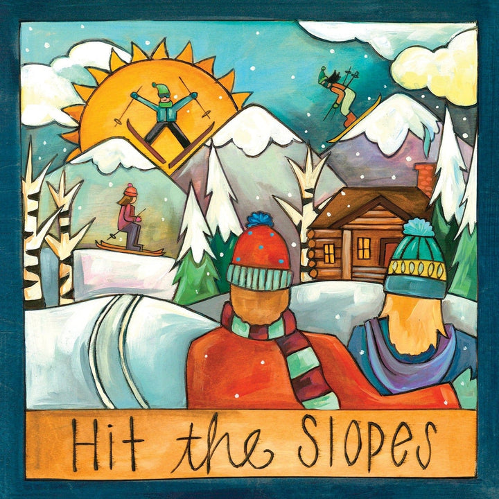 Sincerely Sticks Wall Art Ski Bunnies 9" x 9" Plaque