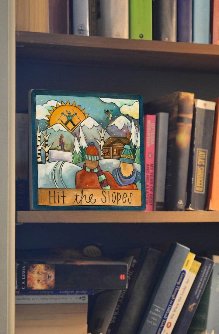 Sincerely Sticks Wall Art Ski Bunnies 9" x 9" Plaque
