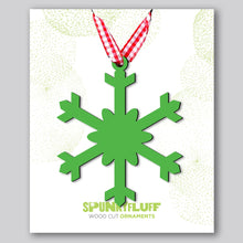 Load image into Gallery viewer, Spunky Fluff Proudly handmade in South Dakota, USA Grass Green Snowflake Ornament &quot;Chill&quot;
