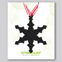 Load image into Gallery viewer, Spunky Fluff Proudly handmade in South Dakota, USA Black Snowflake Ornament &quot;Freeze&quot;
