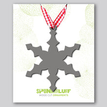 Load image into Gallery viewer, Spunky Fluff Proudly handmade in South Dakota, USA Charcoal Gray Snowflake Ornament &quot;Freeze&quot;
