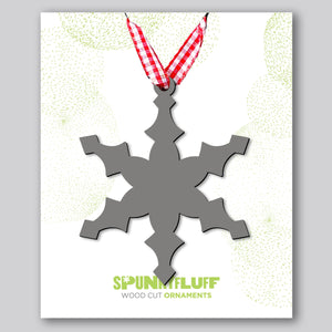 Spunky Fluff Proudly handmade in South Dakota, USA Charcoal Gray Snowflake Ornament "Freeze"