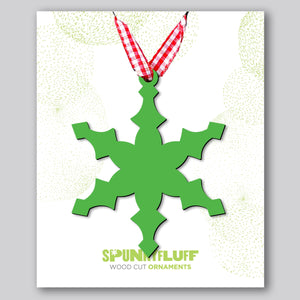 Spunky Fluff Proudly handmade in South Dakota, USA Grass Green Snowflake Ornament "Freeze"