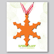 Load image into Gallery viewer, Spunky Fluff Proudly handmade in South Dakota, USA Orange Snowflake Ornament &quot;Freeze&quot;
