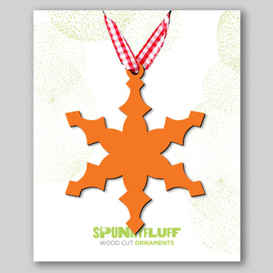 Spunky Fluff Proudly handmade in South Dakota, USA Orange Snowflake Ornament "Freeze"
