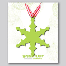Load image into Gallery viewer, Spunky Fluff Proudly handmade in South Dakota, USA Pear Green Snowflake Ornament &quot;Freeze&quot;
