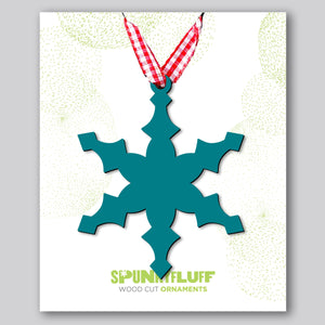 Spunky Fluff Proudly handmade in South Dakota, USA Teal Snowflake Ornament "Freeze"