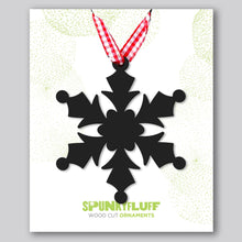 Load image into Gallery viewer, Spunky Fluff Proudly handmade in South Dakota, USA Black Snowflake Ornament &quot;Frost&quot;
