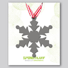 Load image into Gallery viewer, Spunky Fluff Proudly handmade in South Dakota, USA Charcoal Gray Snowflake Ornament &quot;Frost&quot;
