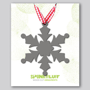 Spunky Fluff Proudly handmade in South Dakota, USA Charcoal Gray Snowflake Ornament "Frost"
