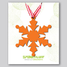 Load image into Gallery viewer, Spunky Fluff Proudly handmade in South Dakota, USA Orange Snowflake Ornament &quot;Frost&quot;
