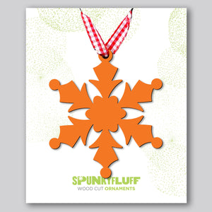 Spunky Fluff Proudly handmade in South Dakota, USA Orange Snowflake Ornament "Frost"