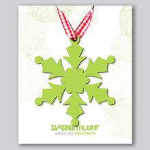 Load image into Gallery viewer, Spunky Fluff Proudly handmade in South Dakota, USA Pear Green Snowflake Ornament &quot;Frost&quot;
