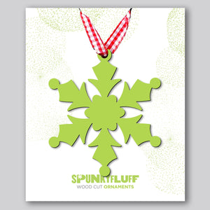 Spunky Fluff Proudly handmade in South Dakota, USA Pear Green Snowflake Ornament "Frost"