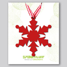 Load image into Gallery viewer, Spunky Fluff Proudly handmade in South Dakota, USA Red Snowflake Ornament &quot;Frost&quot;
