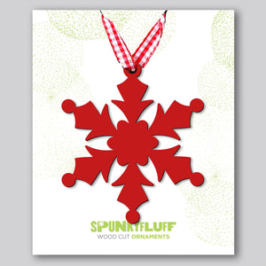 Spunky Fluff Proudly handmade in South Dakota, USA Red Snowflake Ornament "Frost"