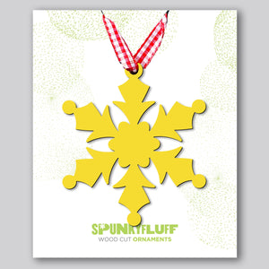 Spunky Fluff Proudly handmade in South Dakota, USA Yellow Snowflake Ornament "Frost"