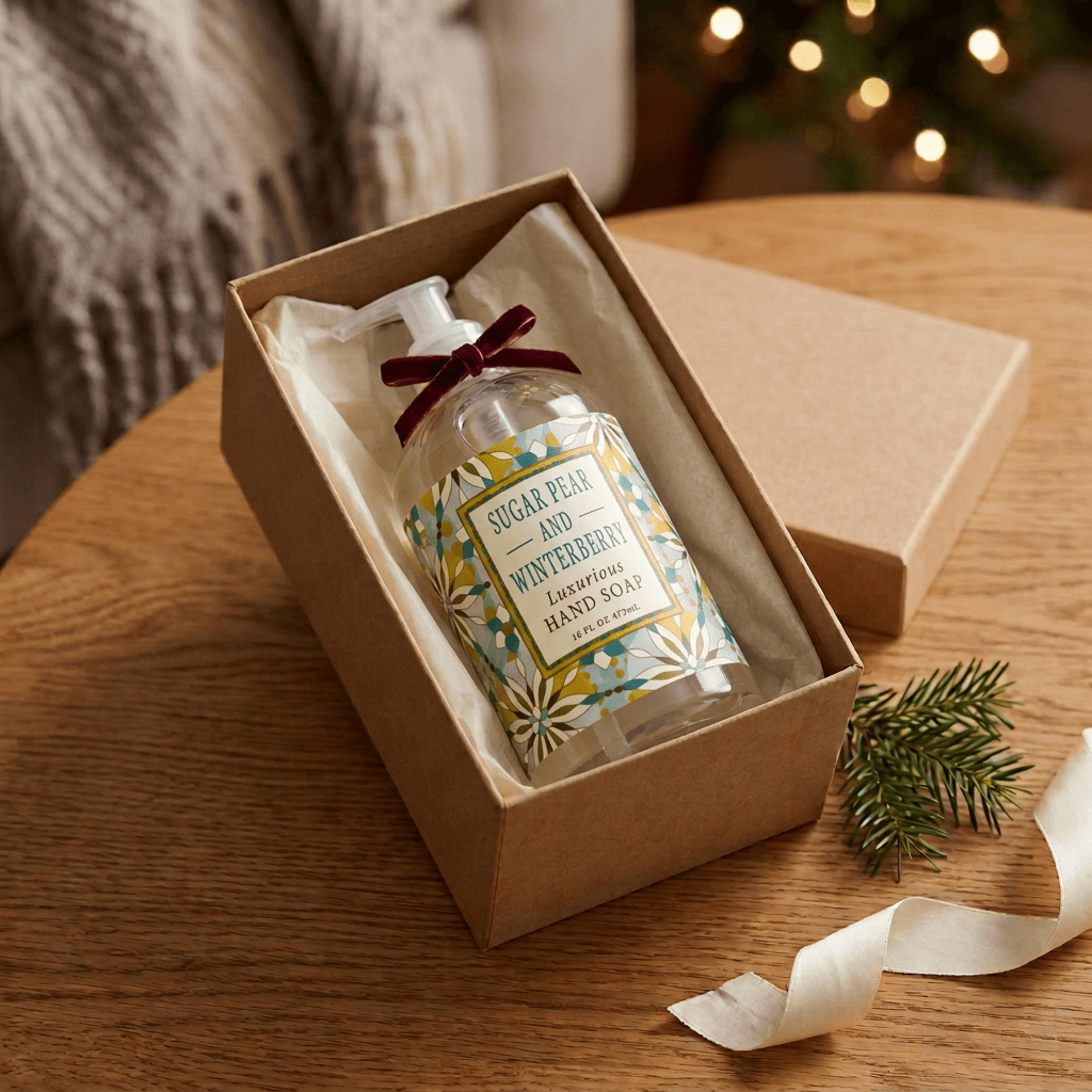 Greenwich Bay Sugar Pear &amp; Winterberry holiday Hand Soap in a 16 fl oz pump bottle