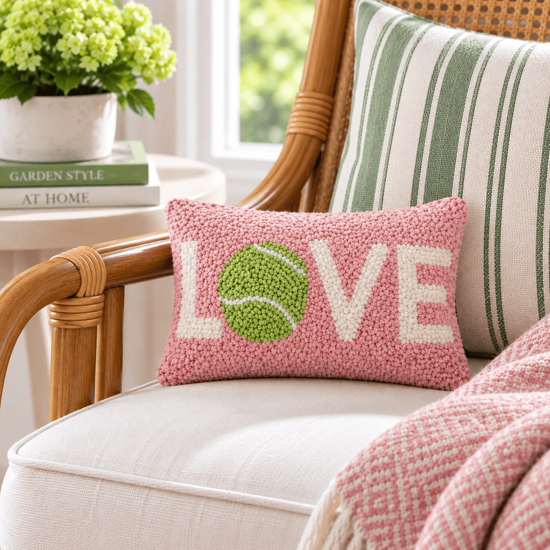 Peking Handicraft Home Decor - Home Accent Tennis Love Wool Hooked Pillow – 8" x 12"