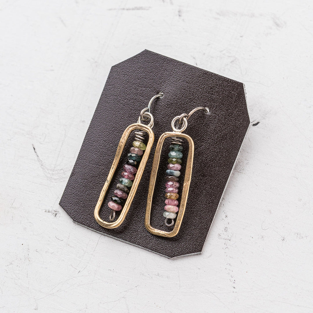 Original Hardware Jewelry - Earrings Tourmaline Bar and Open Rectangle Earrings