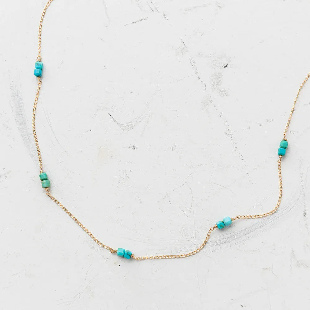 Original Hardware Jewelry - Necklaces Turquoise Cube Station Necklace Gold
