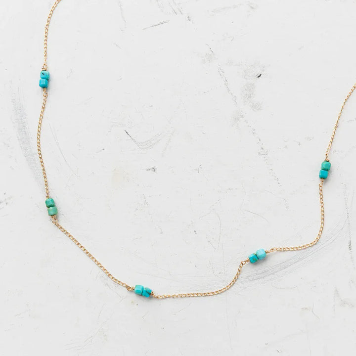 Original Hardware Jewelry - Necklaces Turquoise Cube Station Necklace Gold