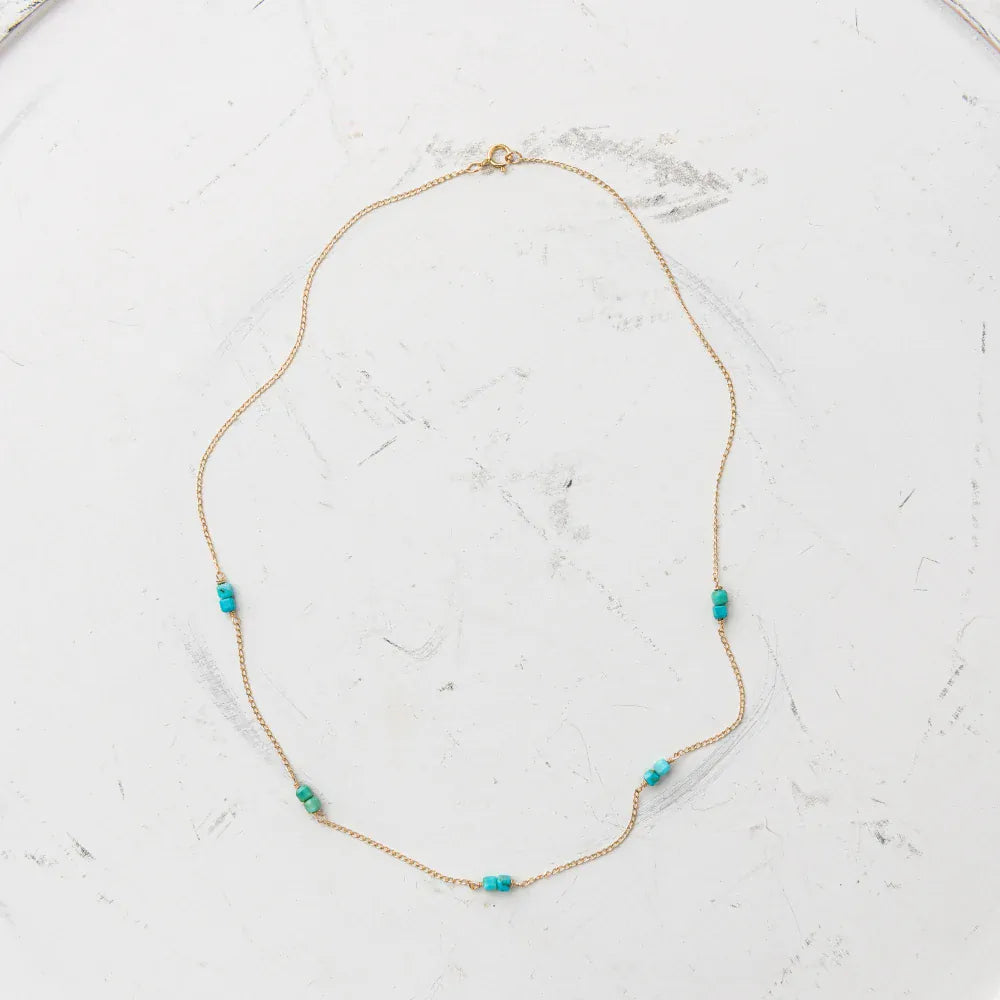 Original Hardware Jewelry - Necklaces Turquoise Cube Station Necklace Gold